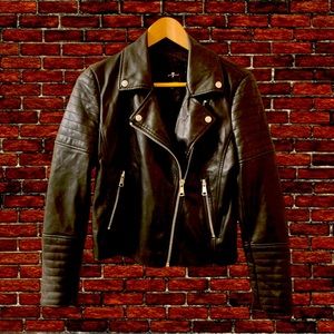GUC 7 FOR ALL MANKIND BLACK VEGAN LEATHER MOTO JACKET WS